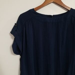 a.n.a Sheer Navy Blue Dressy Keyhole Back Blouse